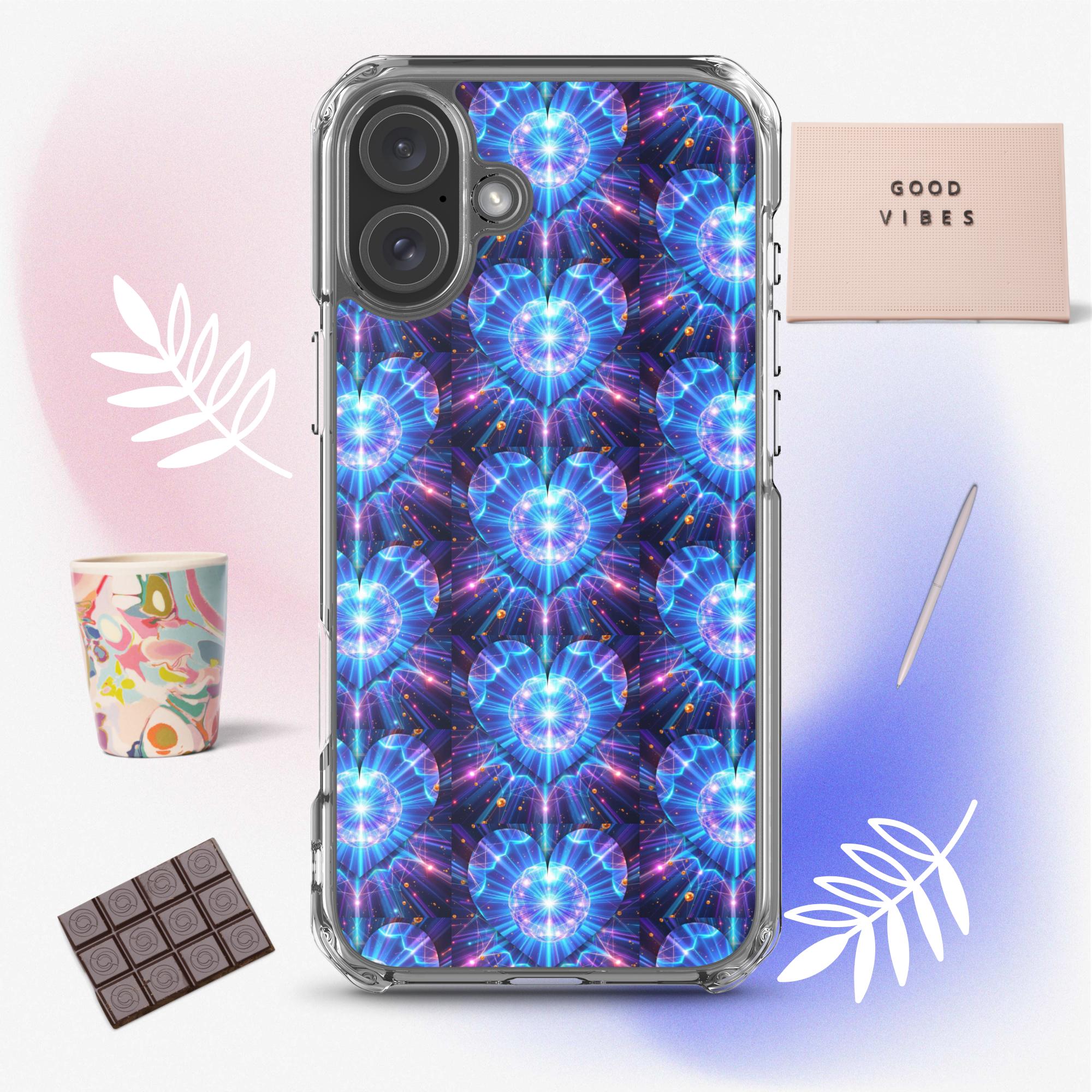 Neon Blue Hearts Clear Case for iPhone®