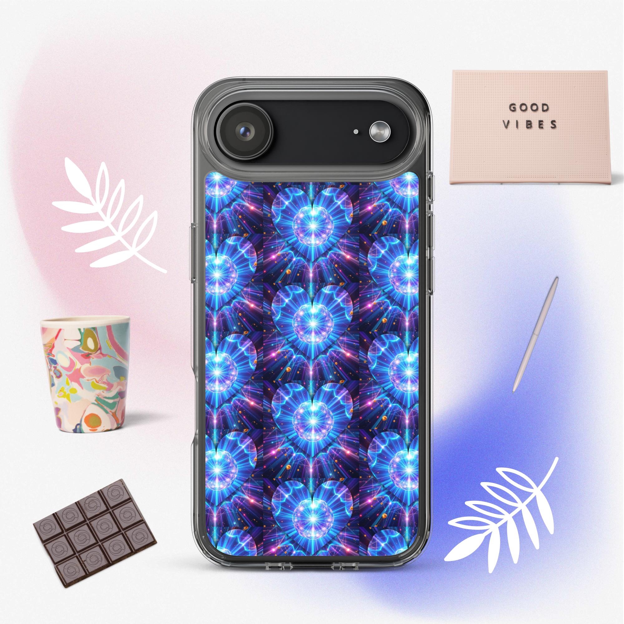 Neon Blue Hearts Clear Case for iPhone®