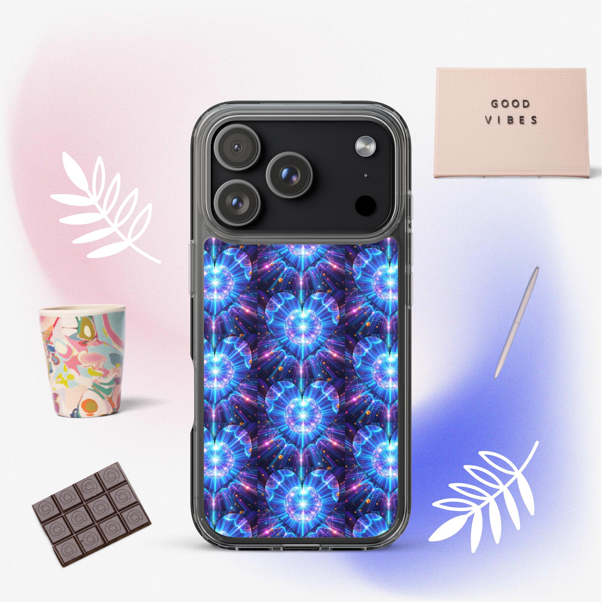 Neon Blue Hearts Clear Case for iPhone®