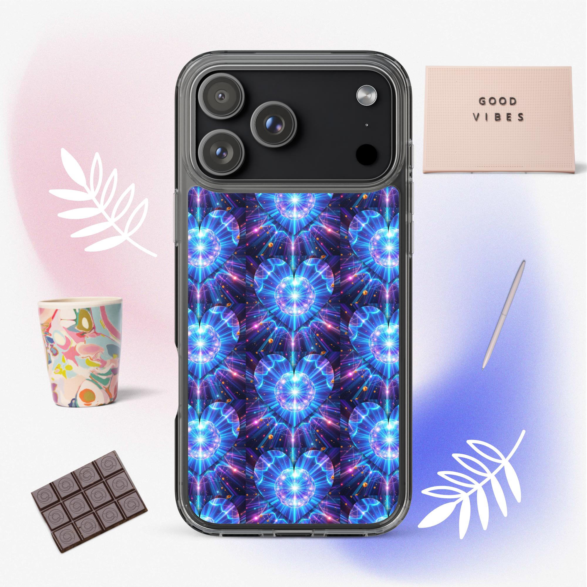 Neon Blue Hearts Clear Case for iPhone®