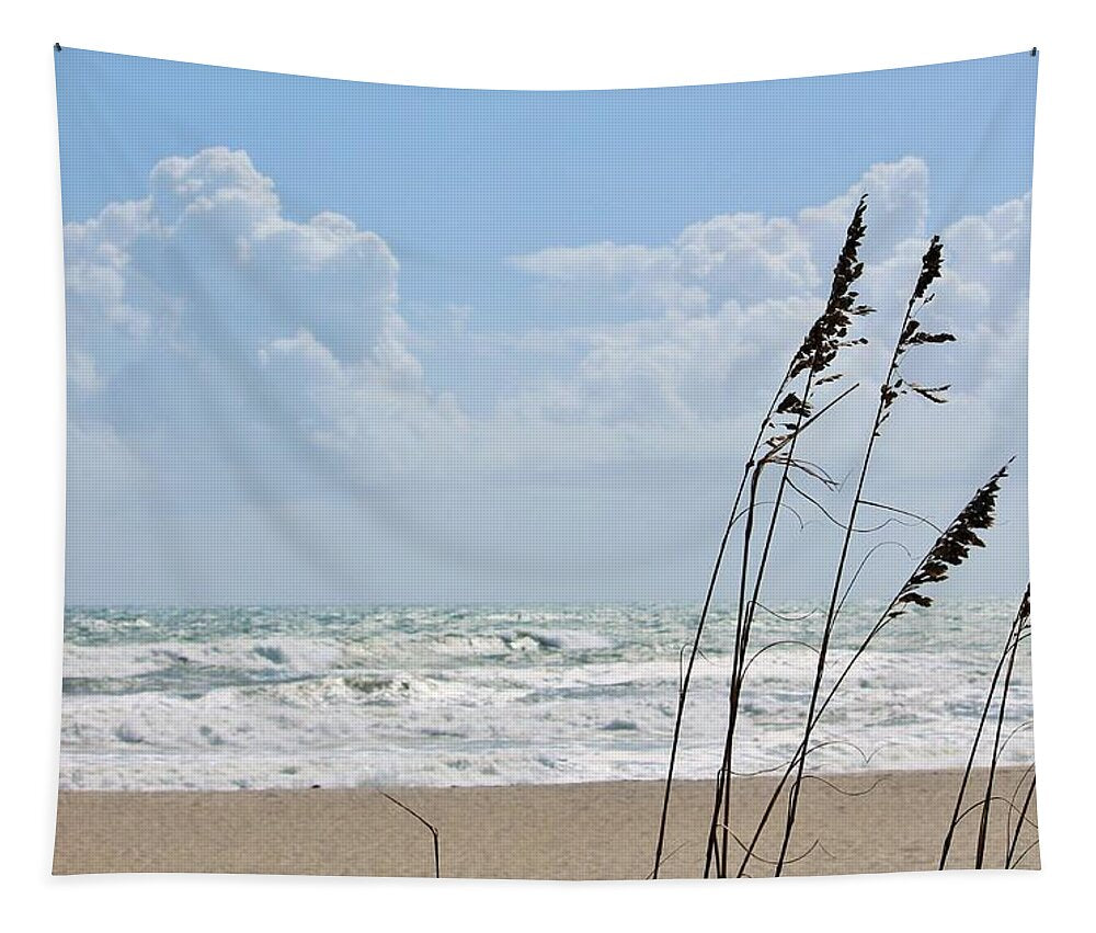 Cloudy Seaside with Tall Grasses - Tapestry