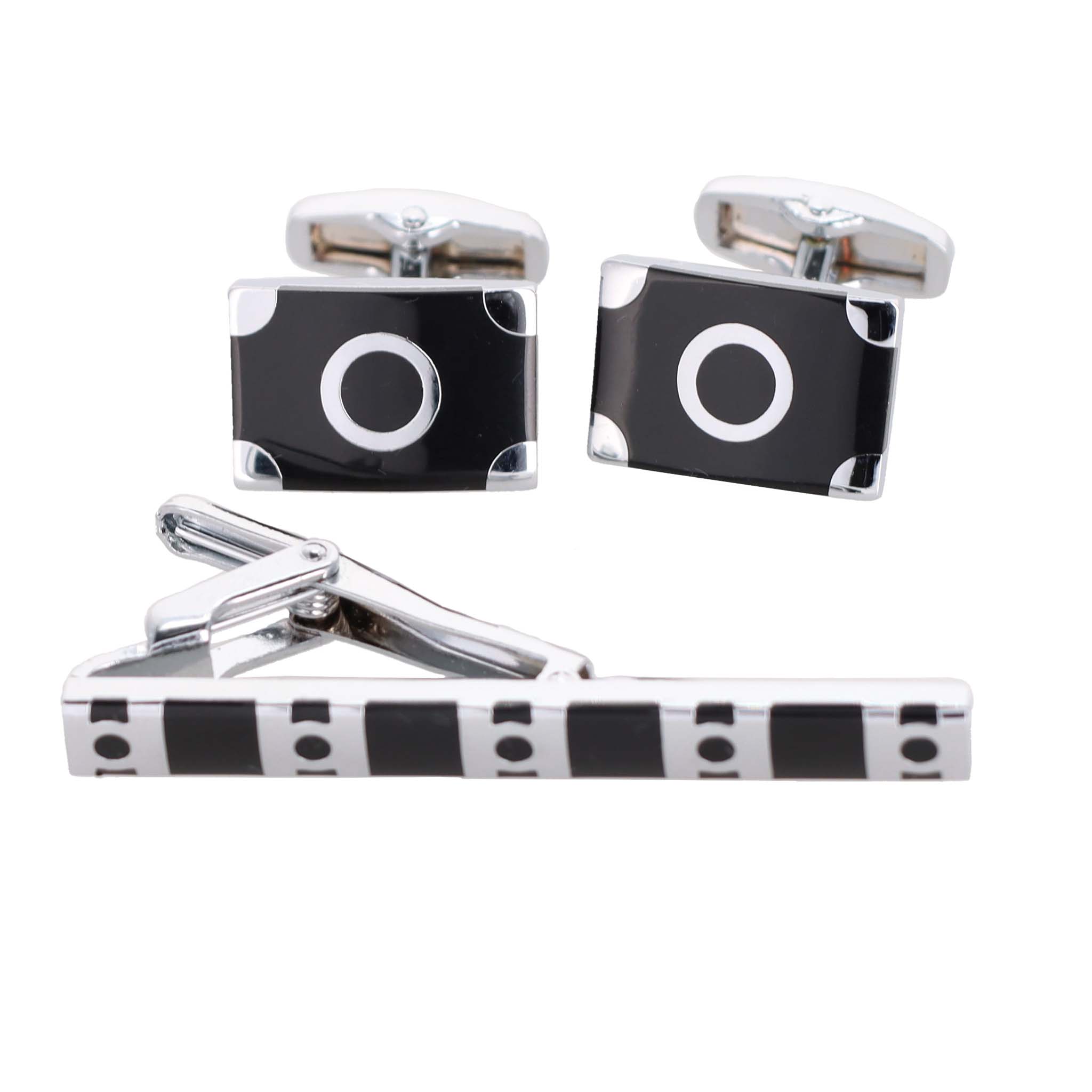 Vittorio Vico Plain Silver Cufflink & Tie Bar Set in Gift Box