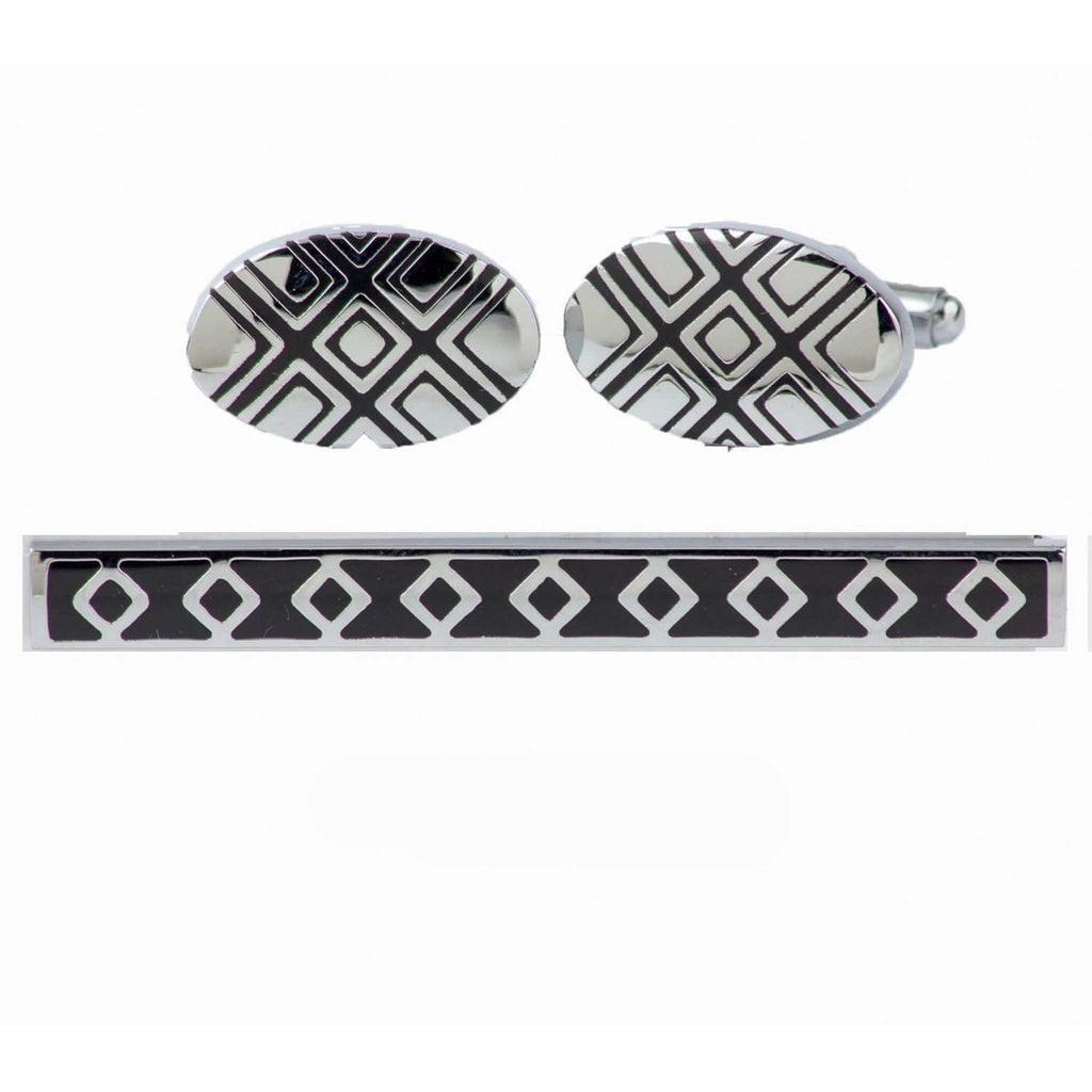 Vittorio Vico Plain Silver Cufflink & Tie Bar Set in Gift Box