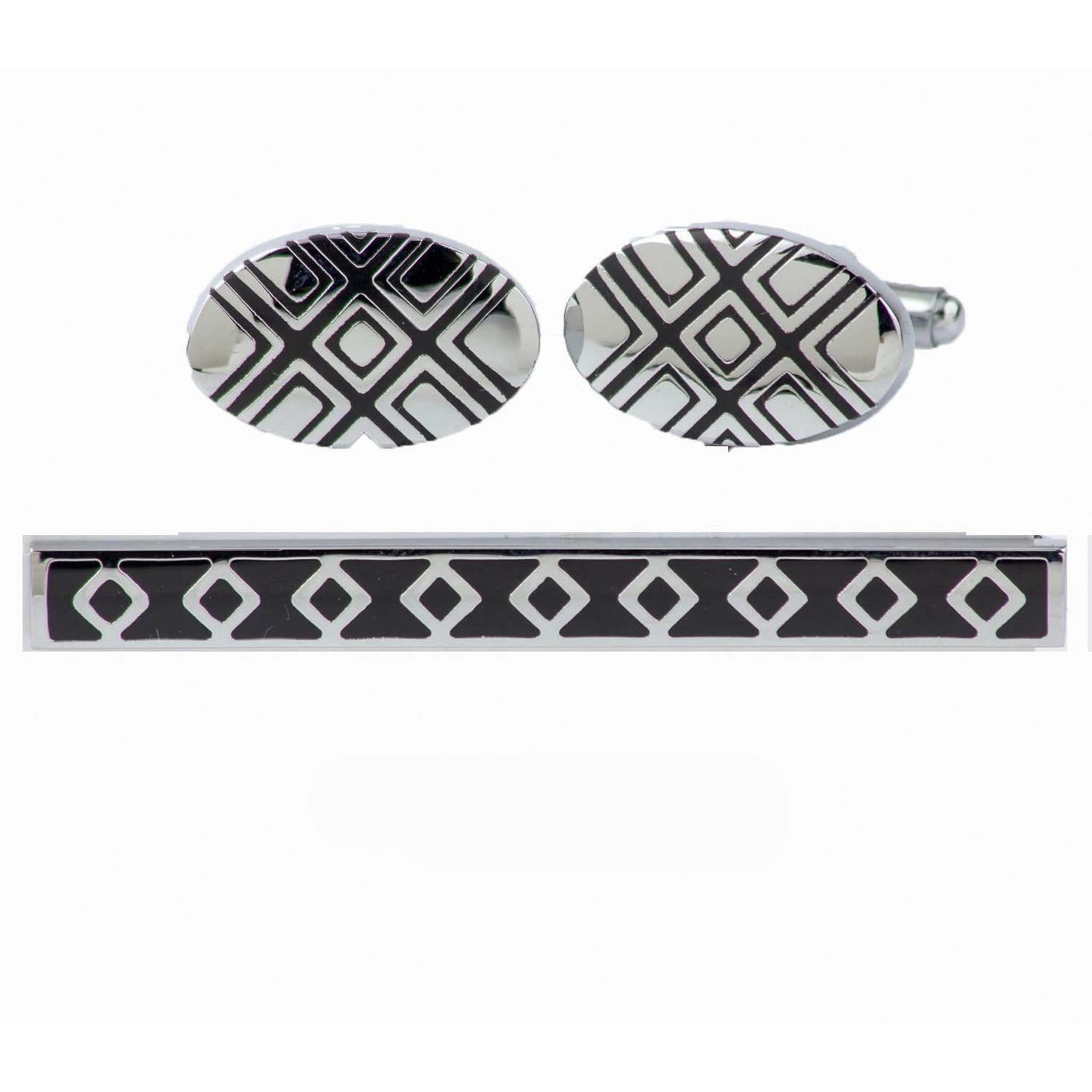 Vittorio Vico Plain Silver Cufflink & Tie Bar Set in Gift Box