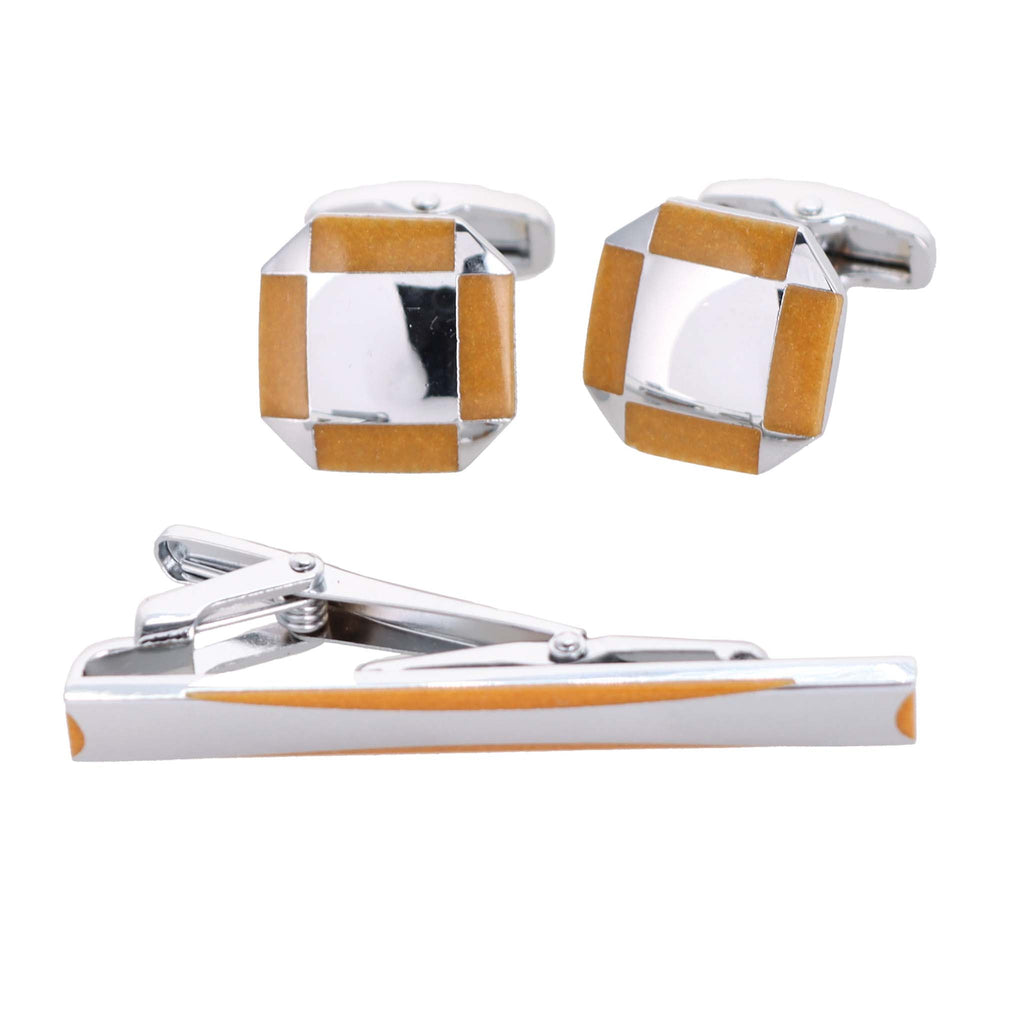 Vittorio Vico Plain Gold Cufflink & Tie Bar Set in Gift Box
