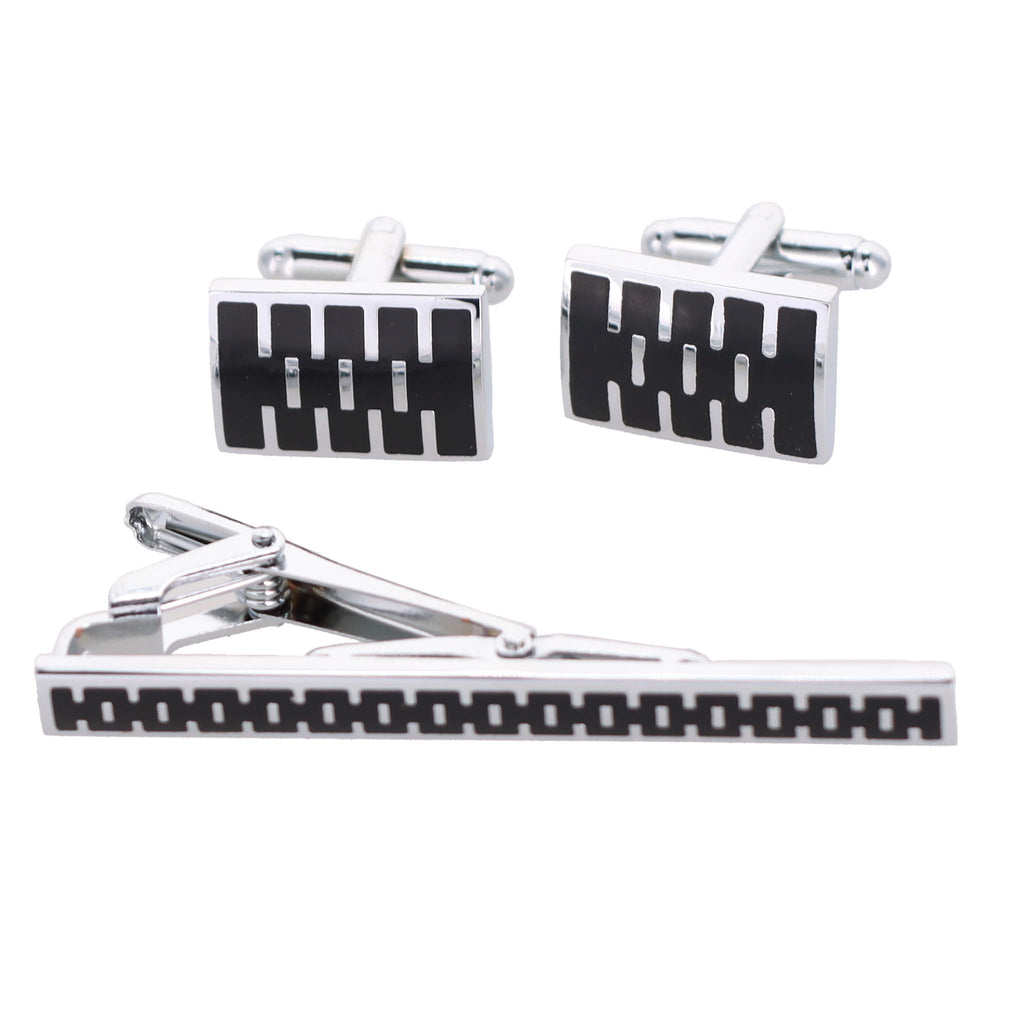 Vittorio Vico Plain Silver Cufflink & Tie Bar Set in Gift Box