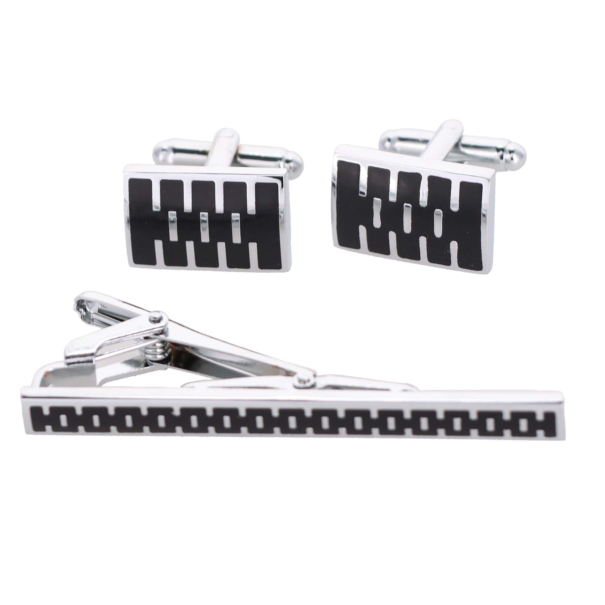 Vittorio Vico Plain Silver Cufflink & Tie Bar Set in Gift Box