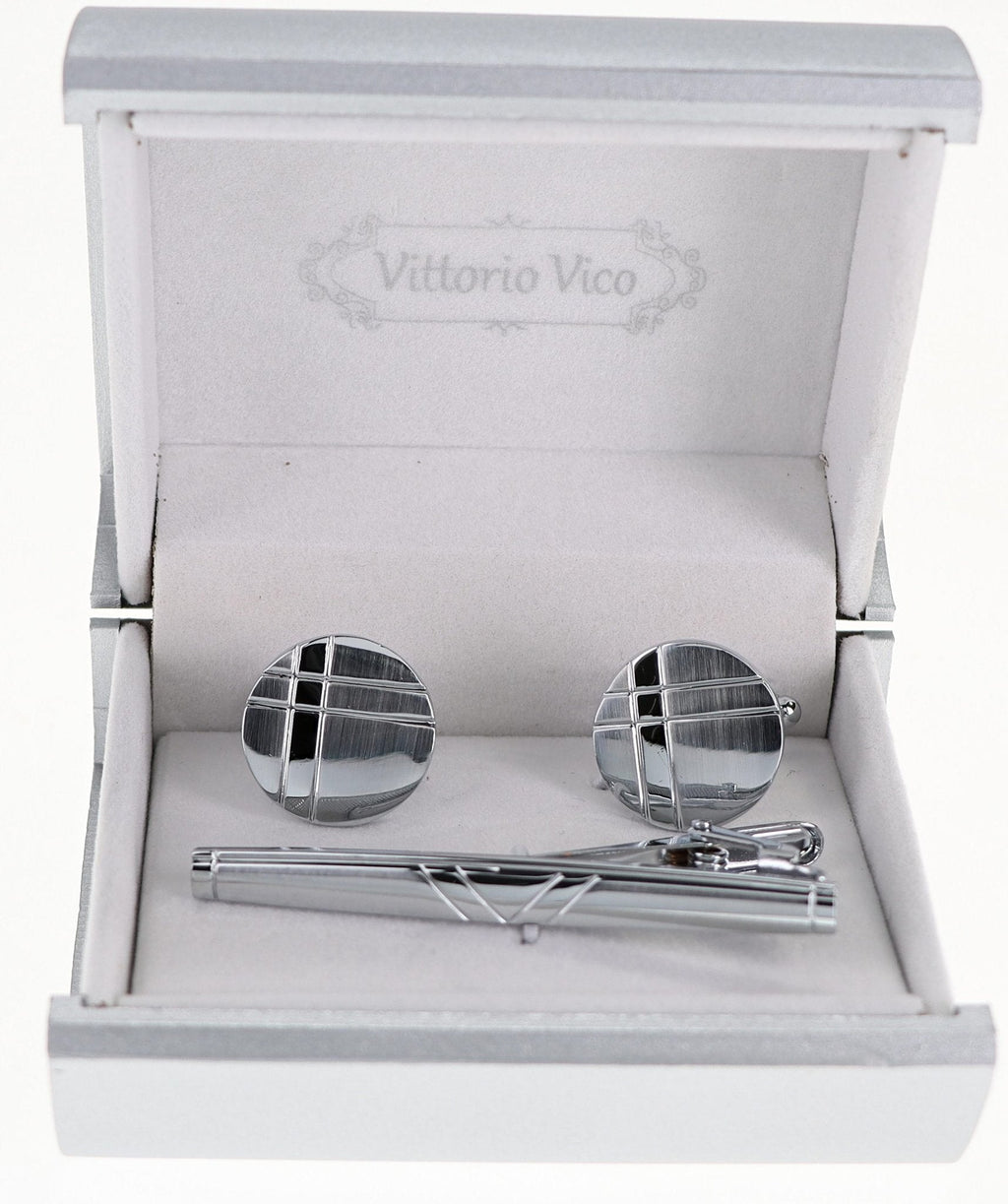 Vittorio Vico Plain Gold Cufflink & Tie Bar Set in Gift Box