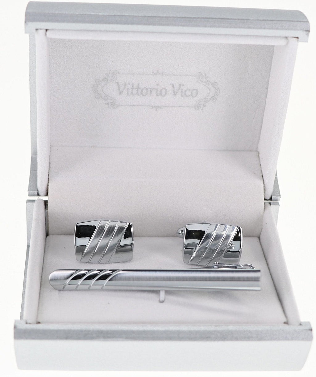 Vittorio Vico Plain Gold Cufflink & Tie Bar Set in Gift Box
