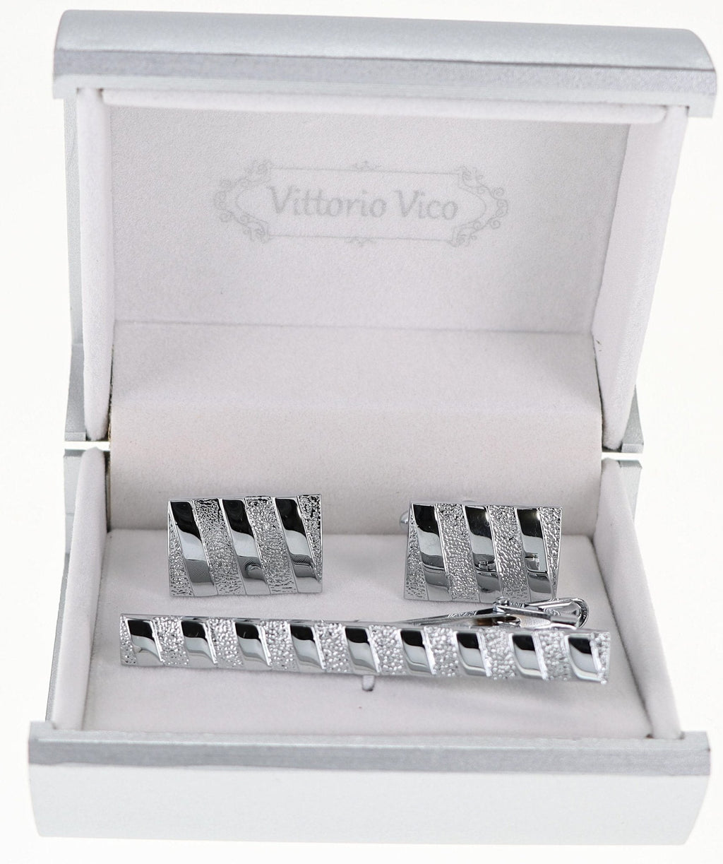 Vittorio Vico Plain Gold Cufflink & Tie Bar Set in Gift Box