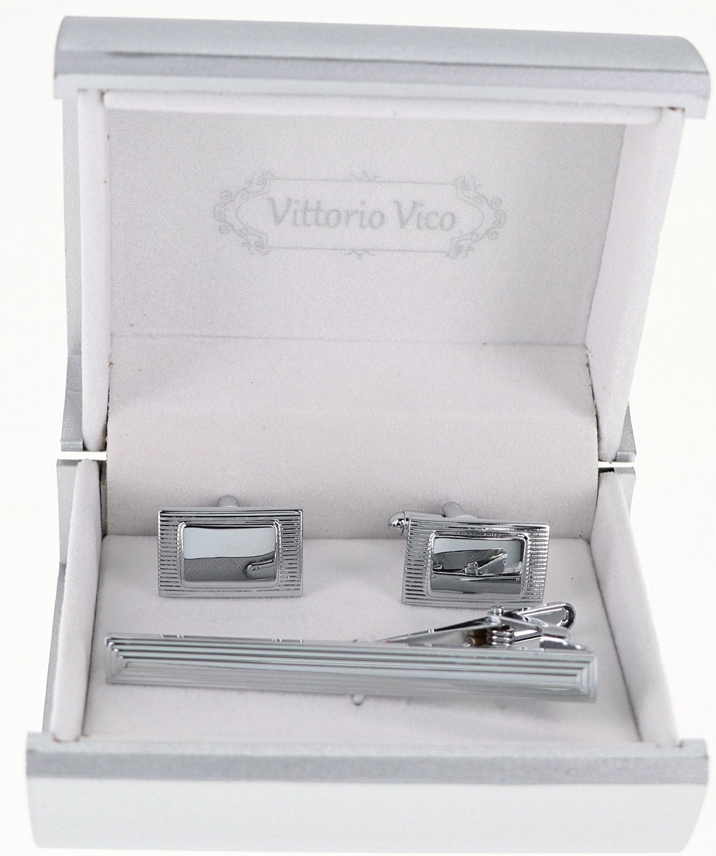 Vittorio Vico Plain Gold Cufflink & Tie Bar Set in Gift Box