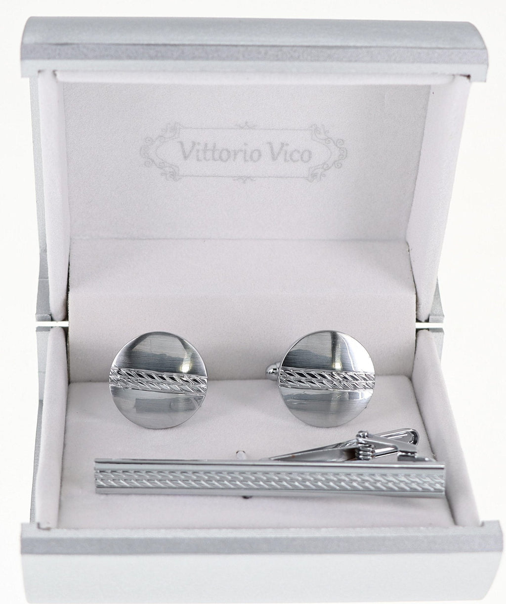 Vittorio Vico Plain Gold Cufflink & Tie Bar Set in Gift Box