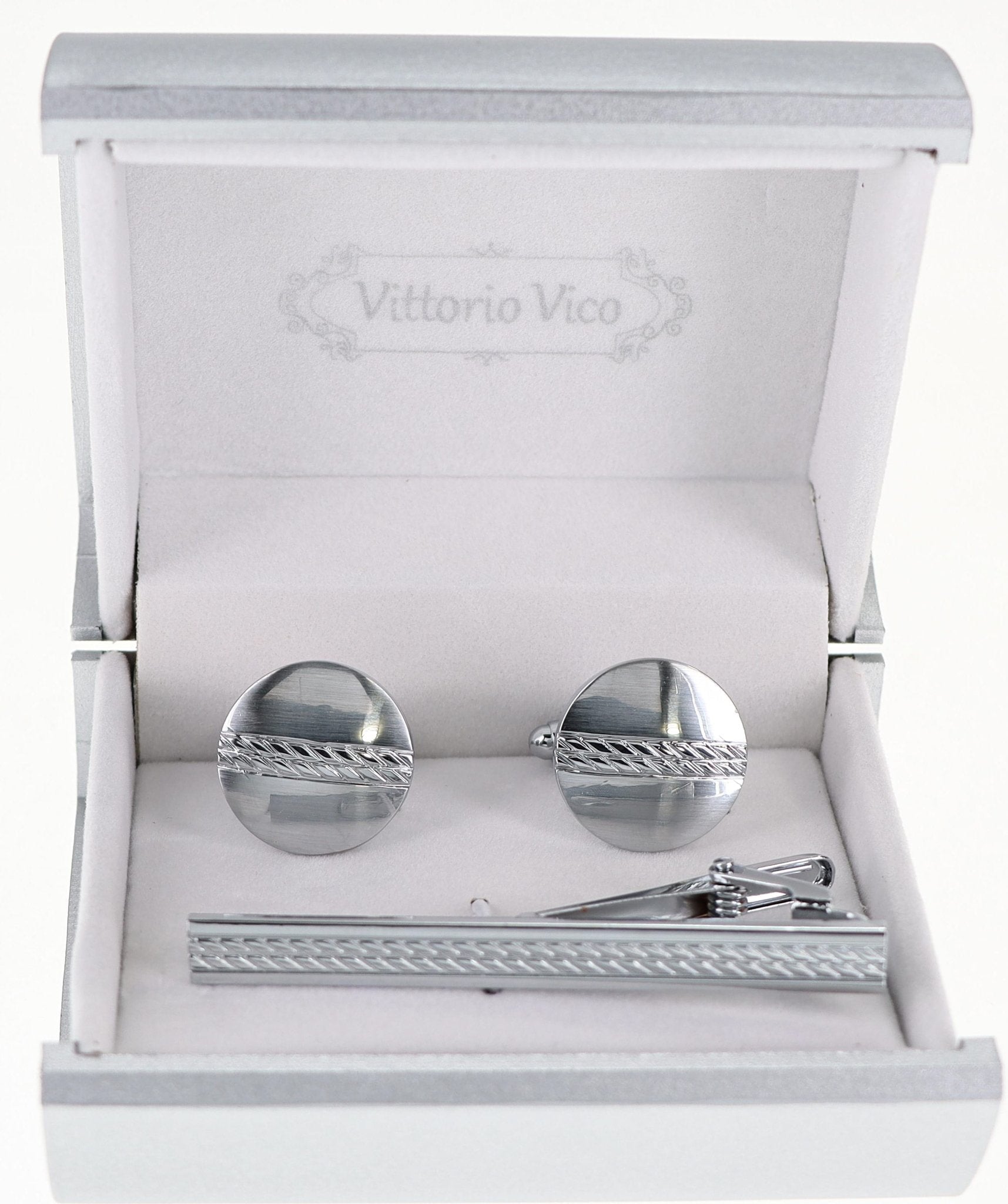 Vittorio Vico Plain Gold Cufflink & Tie Bar Set in Gift Box