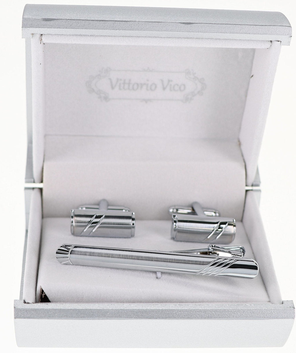 Vittorio Vico Plain Gold Cufflink & Tie Bar Set in Gift Box