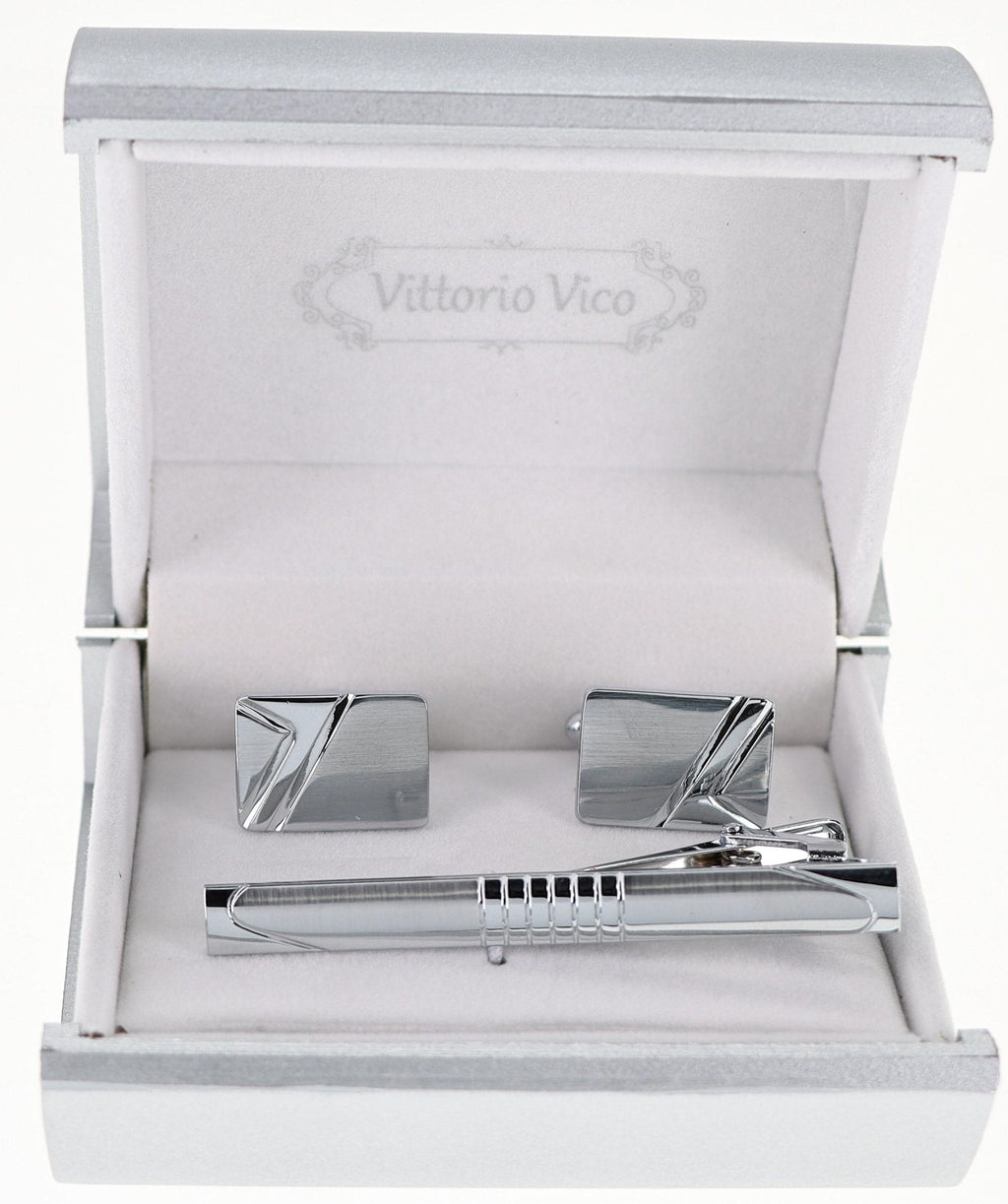 Vittorio Vico Plain Gold Cufflink & Tie Bar Set in Gift Box