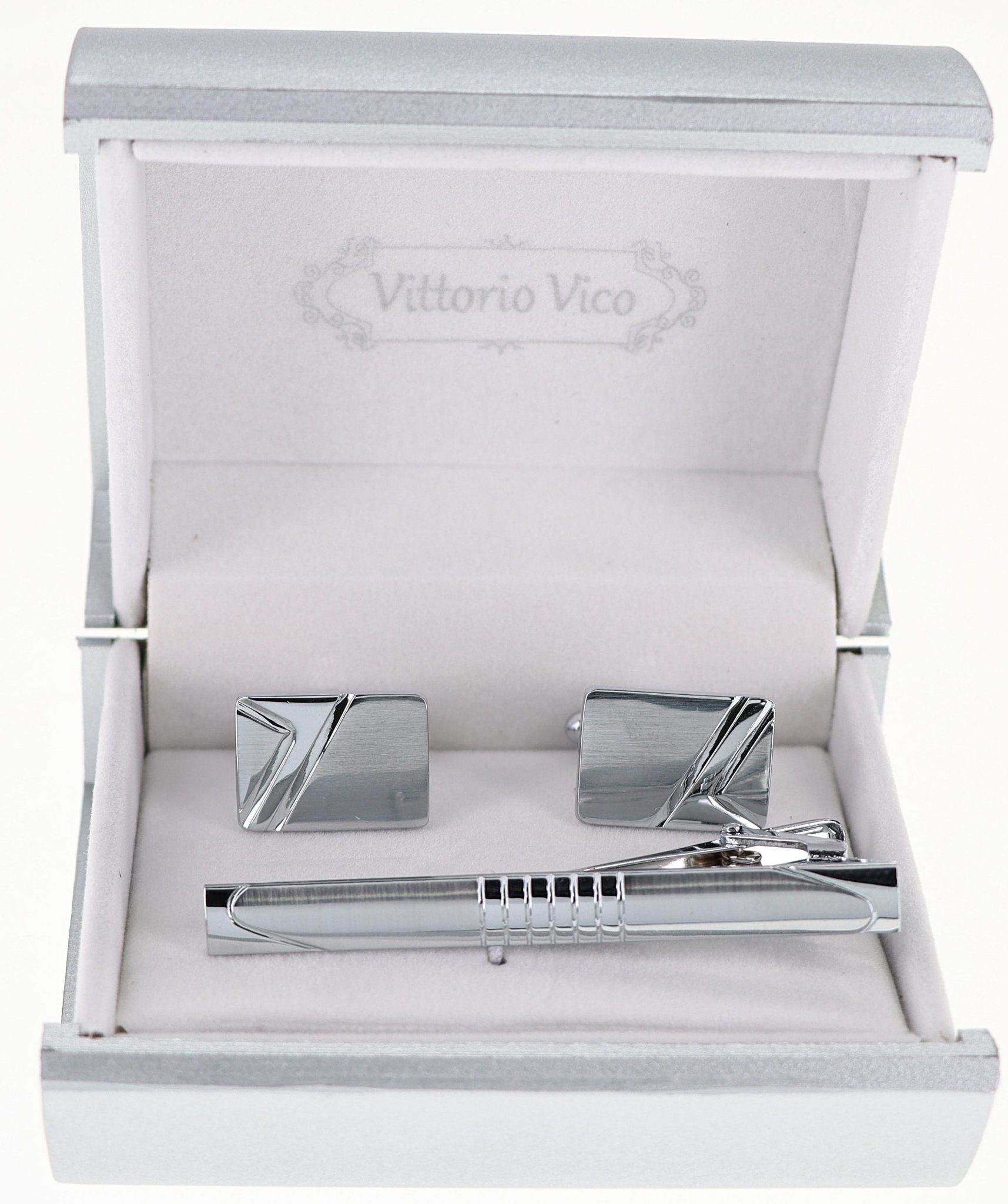 Vittorio Vico Plain Gold Cufflink & Tie Bar Set in Gift Box