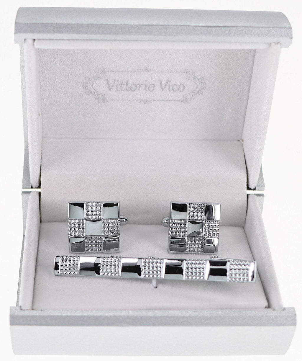 Vittorio Vico Plain Gold Cufflink & Tie Bar Set in Gift Box