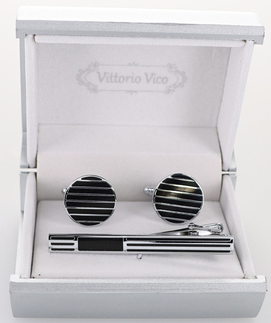 Vittorio Vico Plain Gold Cufflink & Tie Bar Set in Gift Box