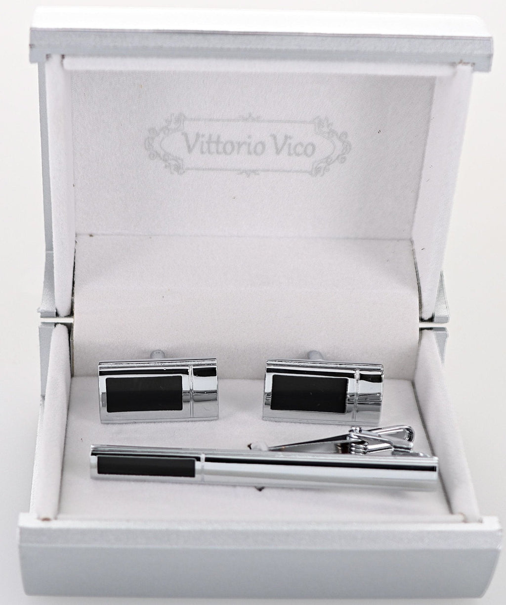 Vittorio Vico Plain Gold Cufflink & Tie Bar Set in Gift Box