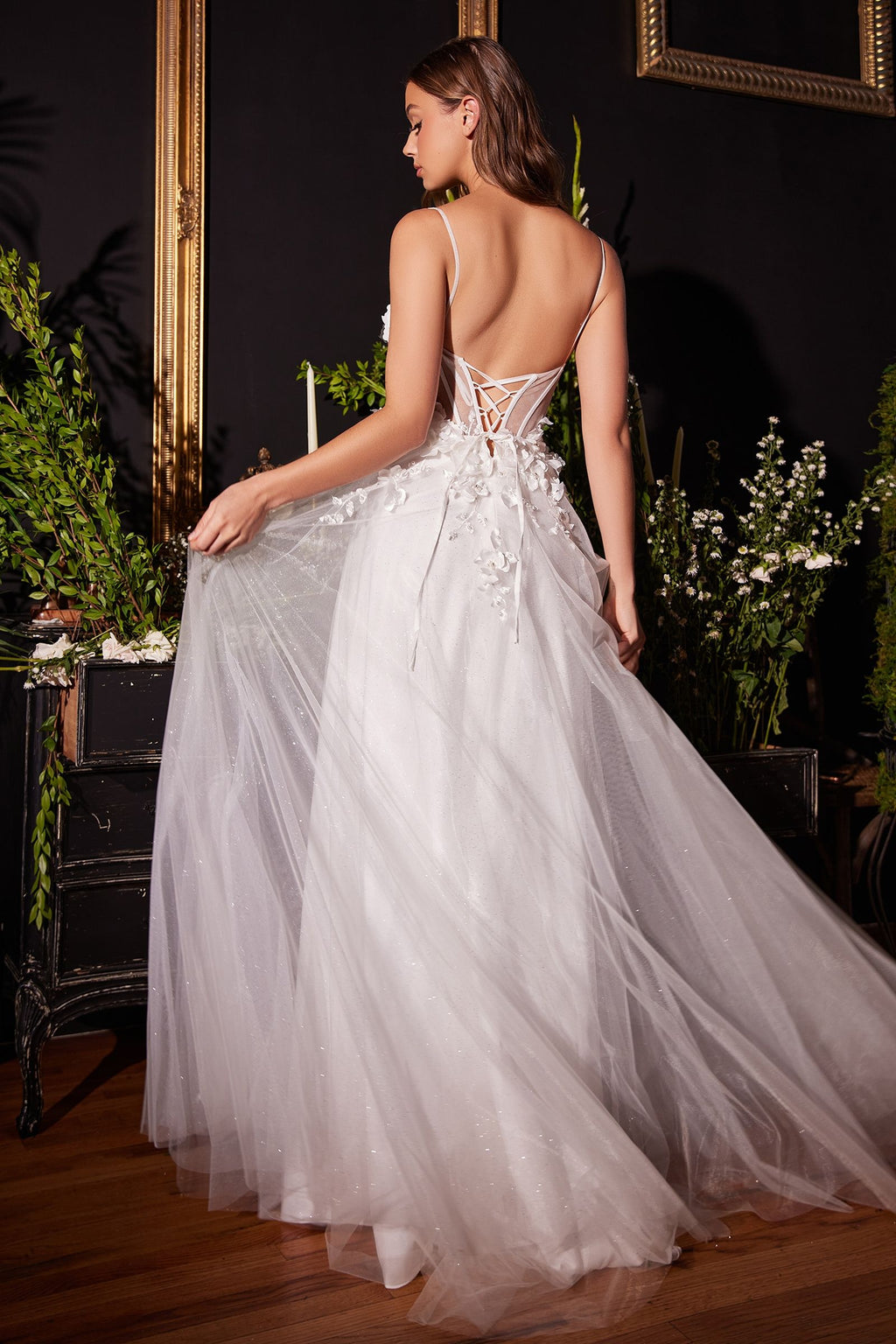 FLORAL APPLIQUE A-LINE TULLE BRIDAL GOWN CDCM321W