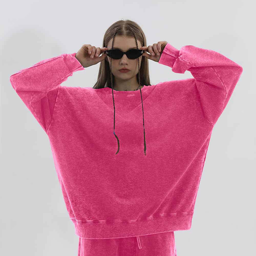 Multicolor Vintage Washed Crew Collar Sweatshirt Pants