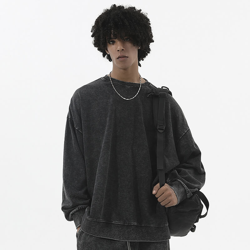 Multicolor Vintage Washed Crew Collar Sweatshirt Pants
