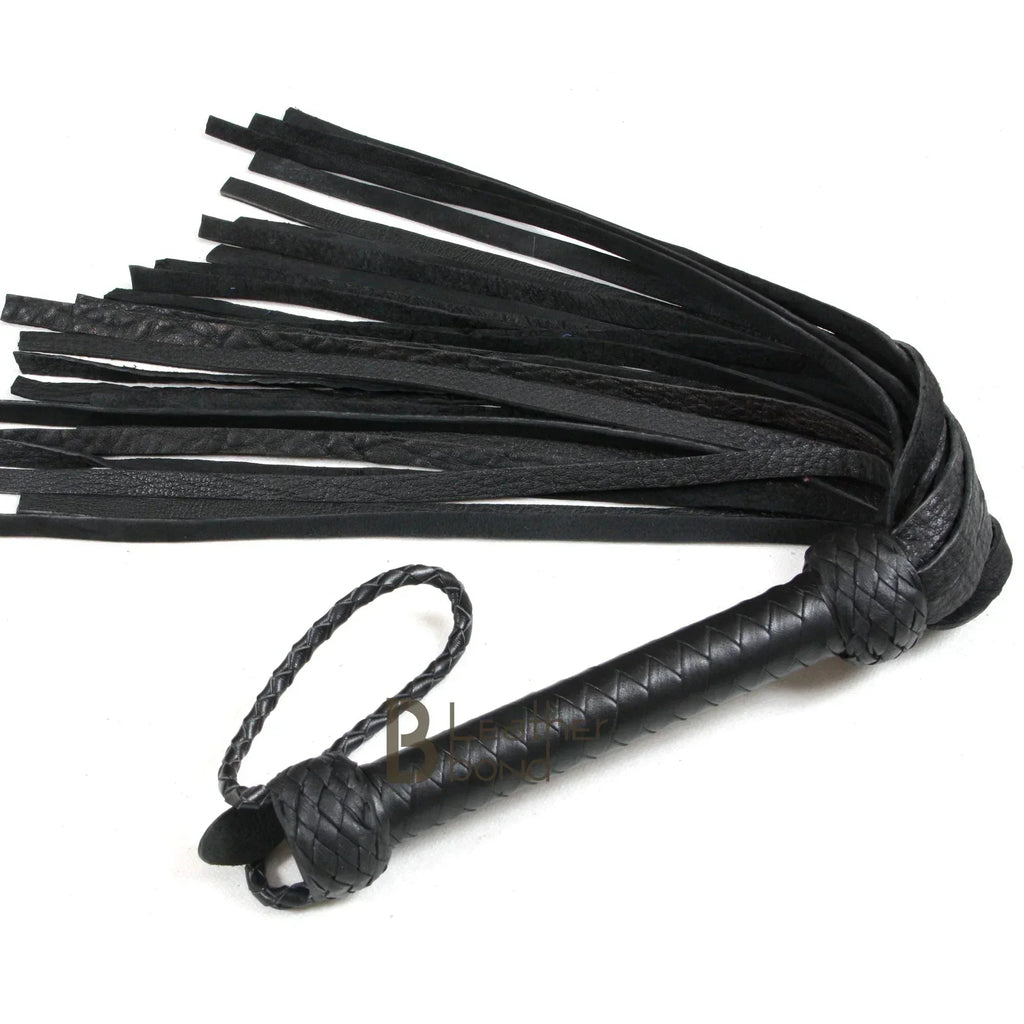 Black Leather Flogger 25 Falls Heavy Duty Thuddy BDSM Whip | Handcrafted Impact Flogger
