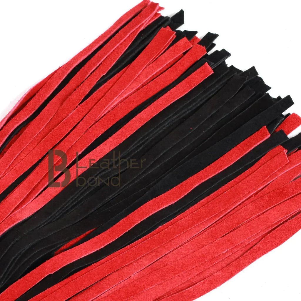 ❤️🖤 Real Genuine Cowhide Suede Leather Flogger 75 Falls Red & Black Heavy Duty Thuddy Whip
