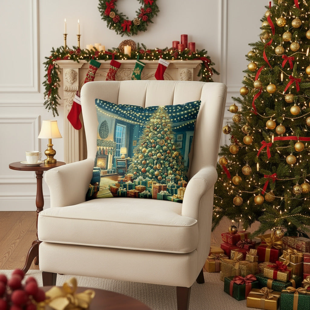 Cozy Christmas Living Room Design Throw Pillow