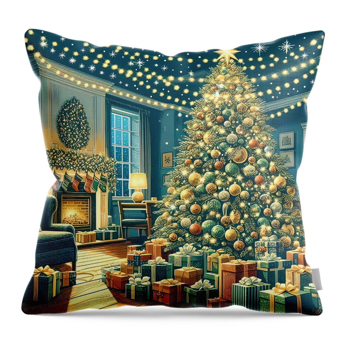 Cozy Christmas Living Room Design Throw Pillow