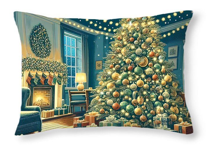 Cozy Christmas Living Room Design Throw Pillow