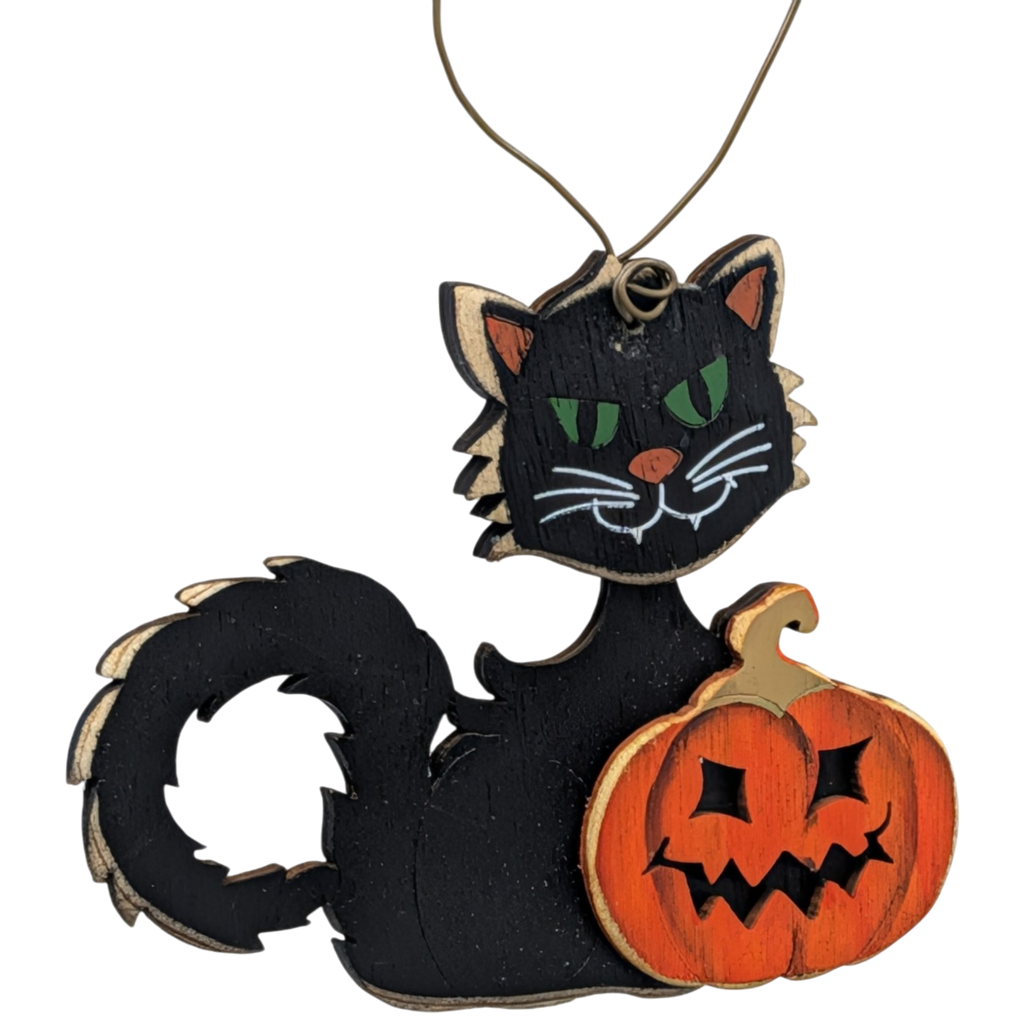 The Mischievous Black Cat Wooden Ornament