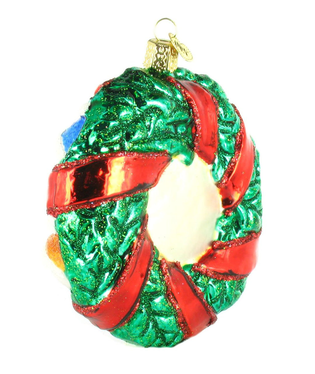 Old World Christmas Snowman Family Wreath Glass Ornament