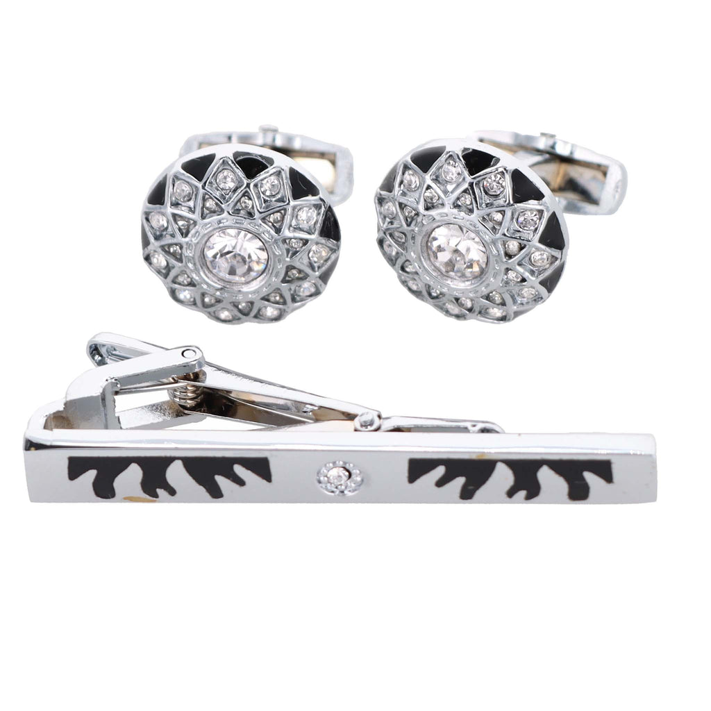 Vittorio Vico Gold Rhinestone Cufflinks & Tie Bar Set in Gift Box