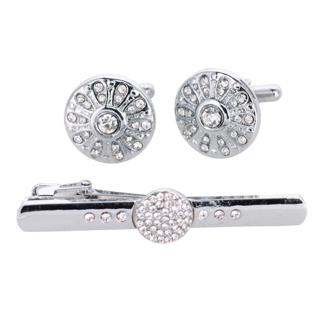 Vittorio Vico Gold Rhinestone Cufflinks & Tie Bar Set in Gift Box