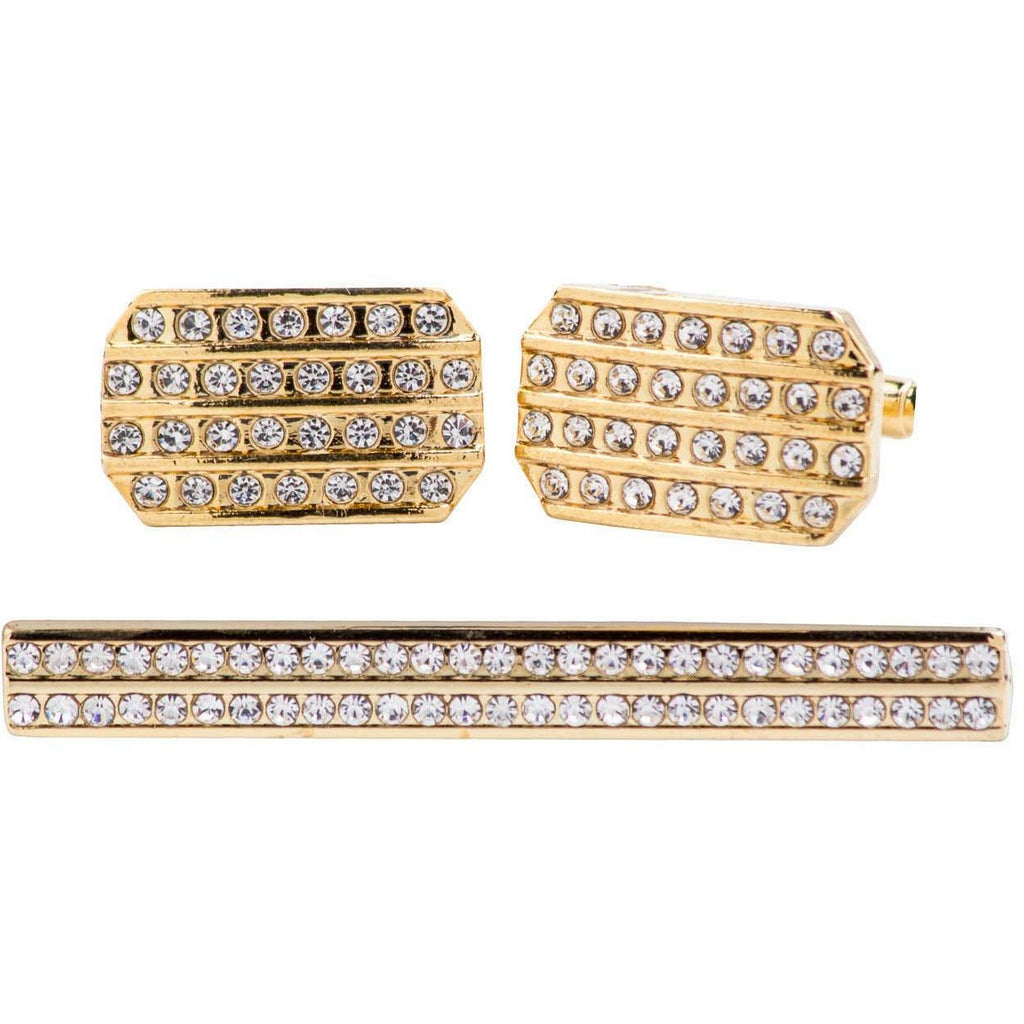 Vittorio Vico Gold Rhinestone Cufflinks & Tie Bar Set in Gift Box