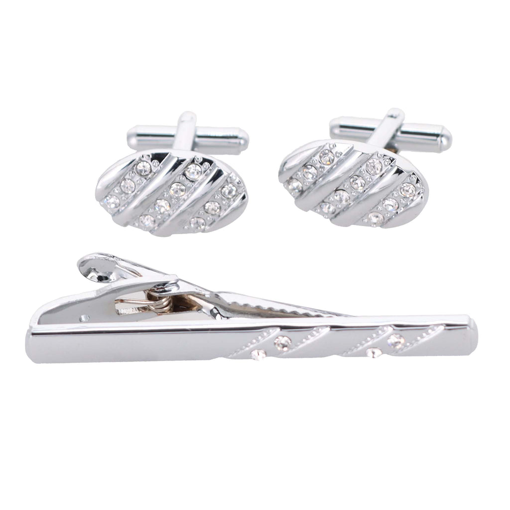 Vittorio Vico Gold Rhinestone Cufflinks & Tie Bar Set in Gift Box