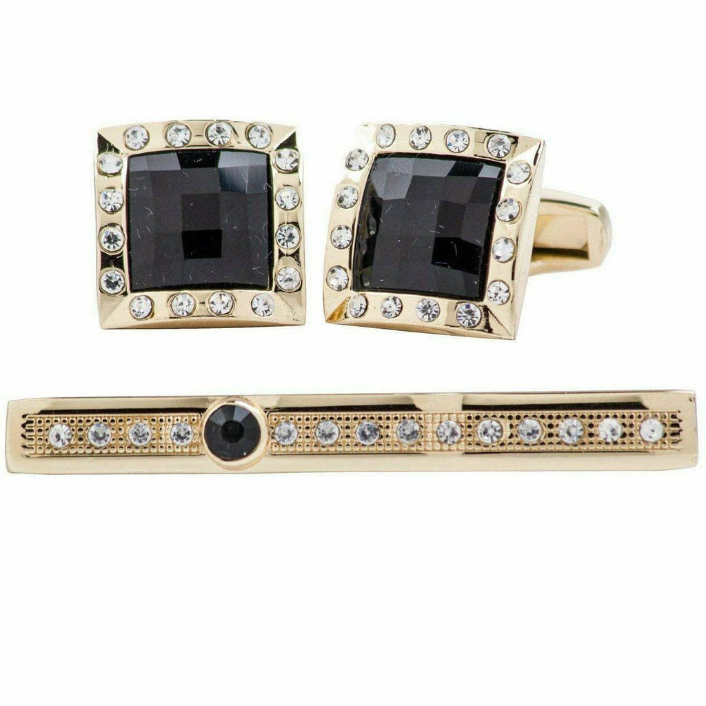 Vittorio Vico Gold Rhinestone Cufflinks & Tie Bar Set in Gift Box