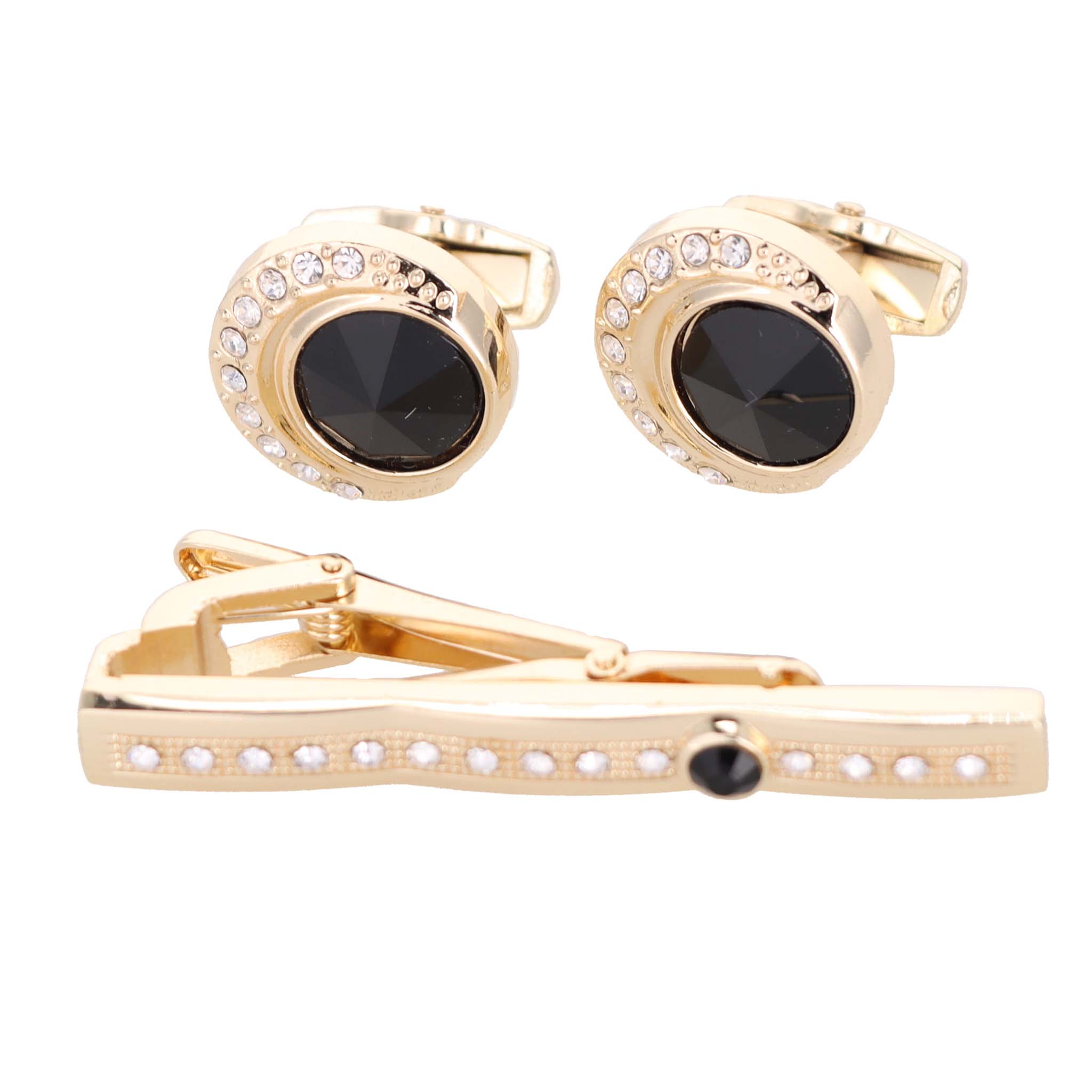 Vittorio Vico Gold Rhinestone Cufflinks & Tie Bar Set in Gift Box