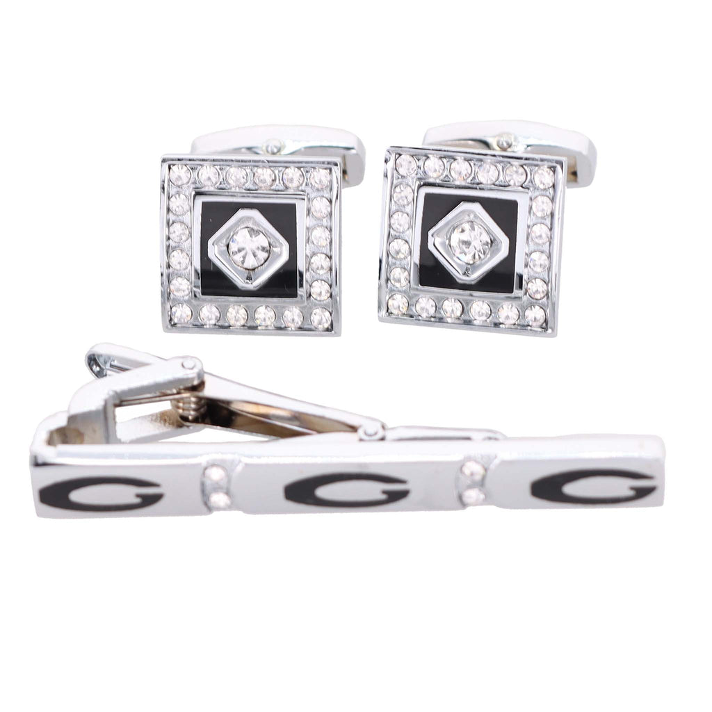 Vittorio Vico Gold Rhinestone Cufflinks & Tie Bar Set in Gift Box
