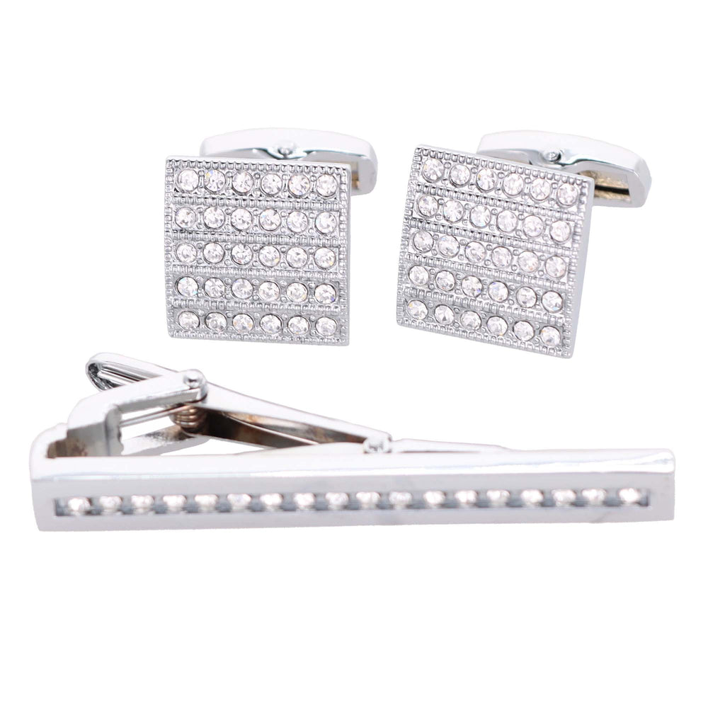 Vittorio Vico Gold Rhinestone Cufflinks & Tie Bar Set in Gift Box