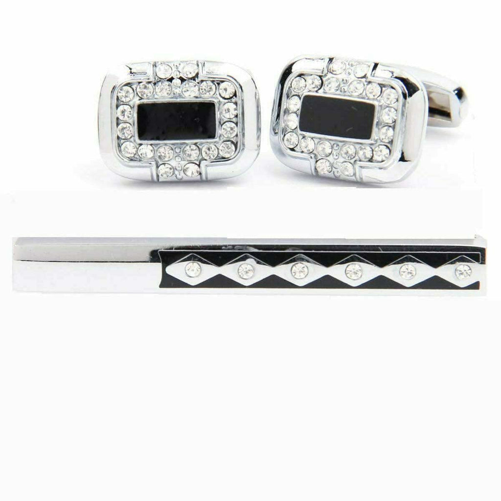 Vittorio Vico Gold Rhinestone Cufflinks & Tie Bar Set in Gift Box