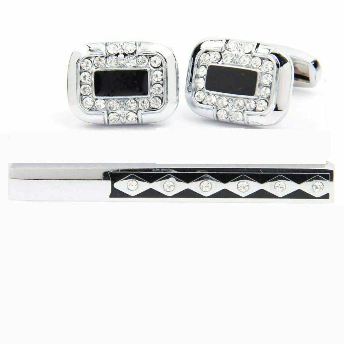 Vittorio Vico Gold Rhinestone Cufflinks & Tie Bar Set in Gift Box