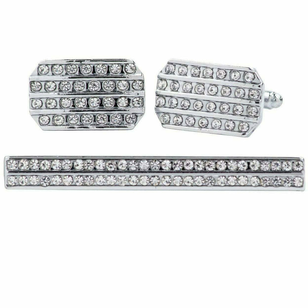 Vittorio Vico Gold Rhinestone Cufflinks & Tie Bar Set in Gift Box