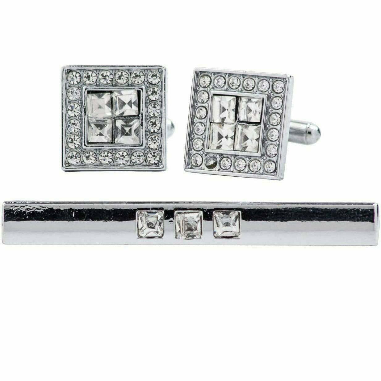 Vittorio Vico Gold Rhinestone Cufflinks & Tie Bar Set in Gift Box