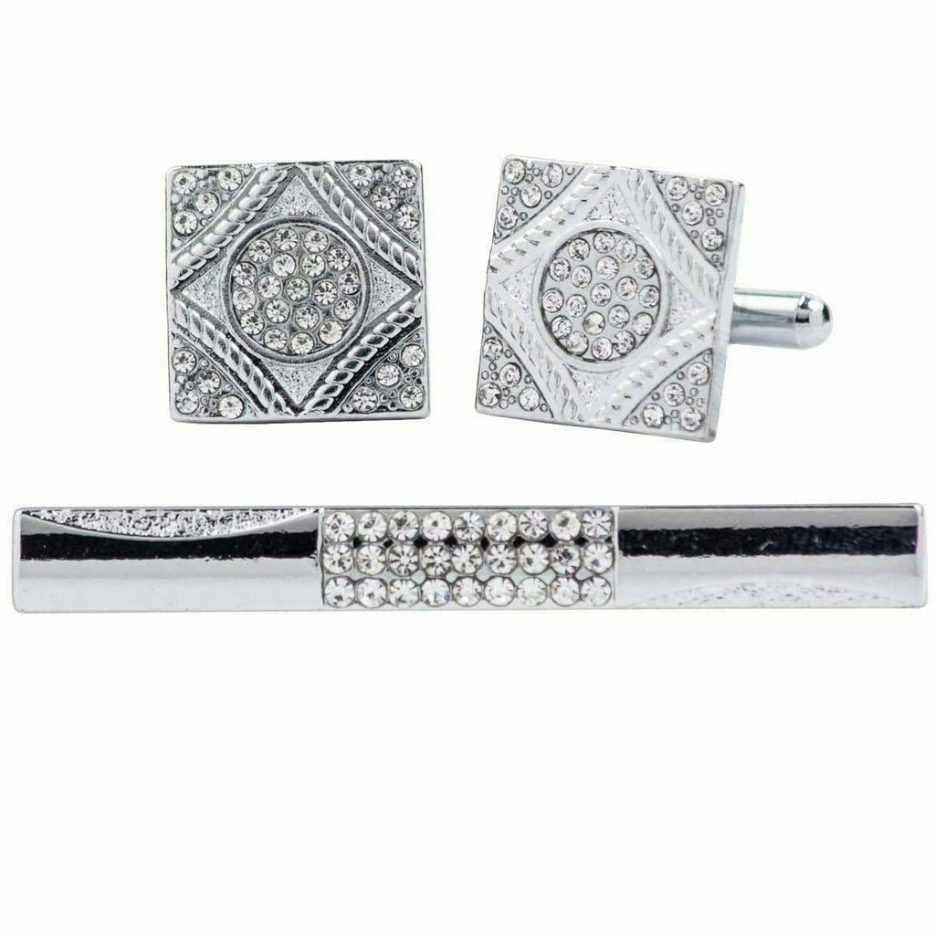 Vittorio Vico Gold Rhinestone Cufflinks & Tie Bar Set in Gift Box