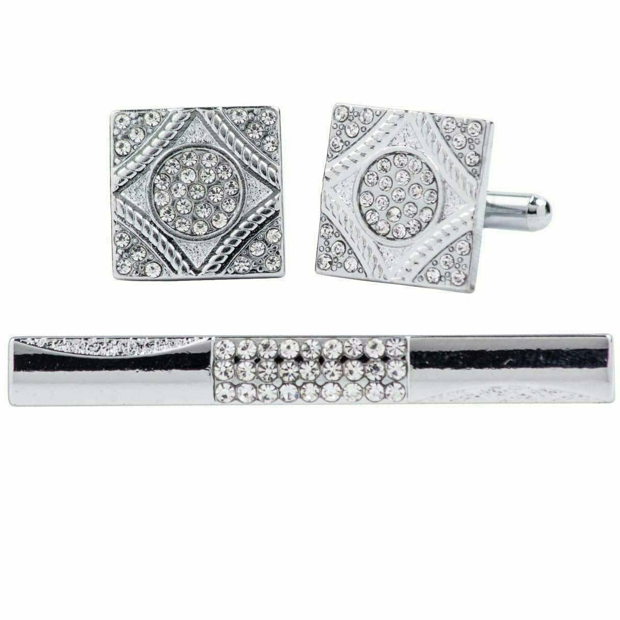 Vittorio Vico Gold Rhinestone Cufflinks & Tie Bar Set in Gift Box