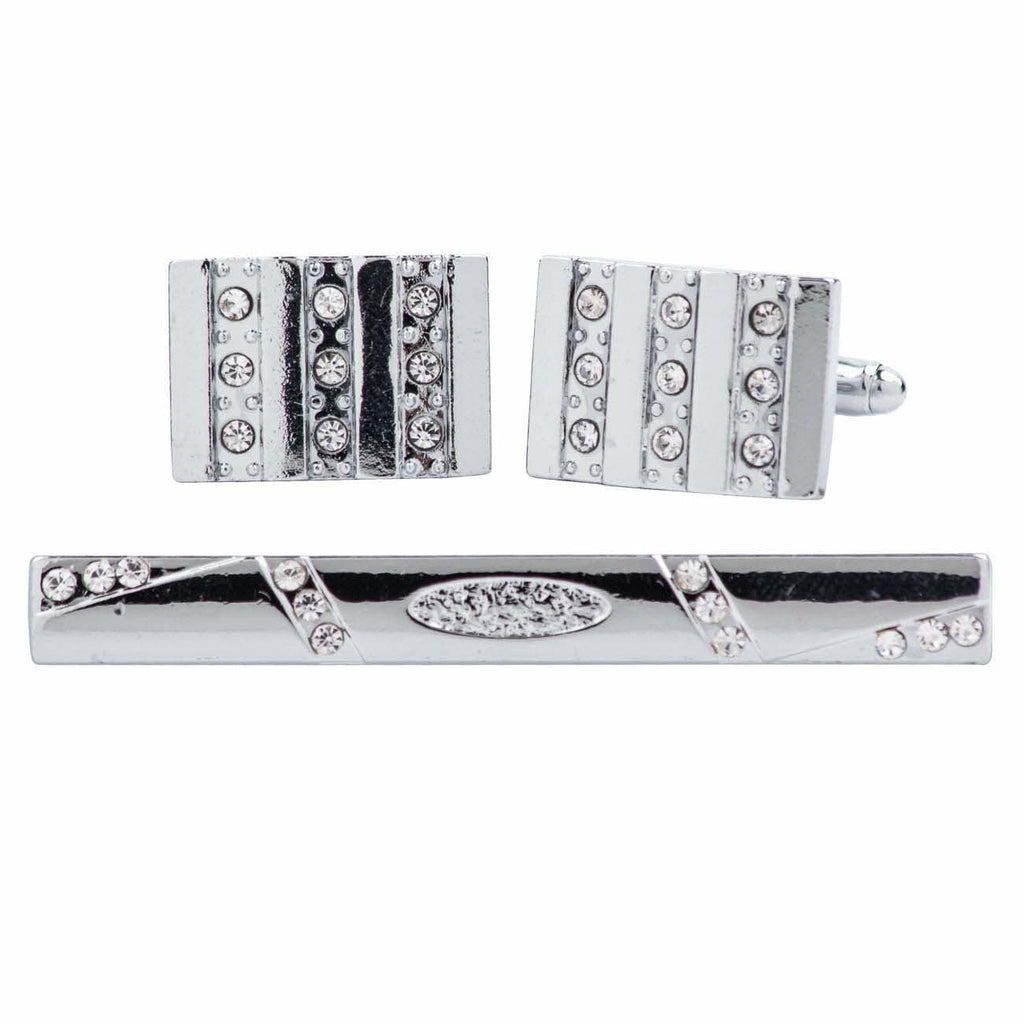 Vittorio Vico Gold Rhinestone Cufflinks & Tie Bar Set in Gift Box
