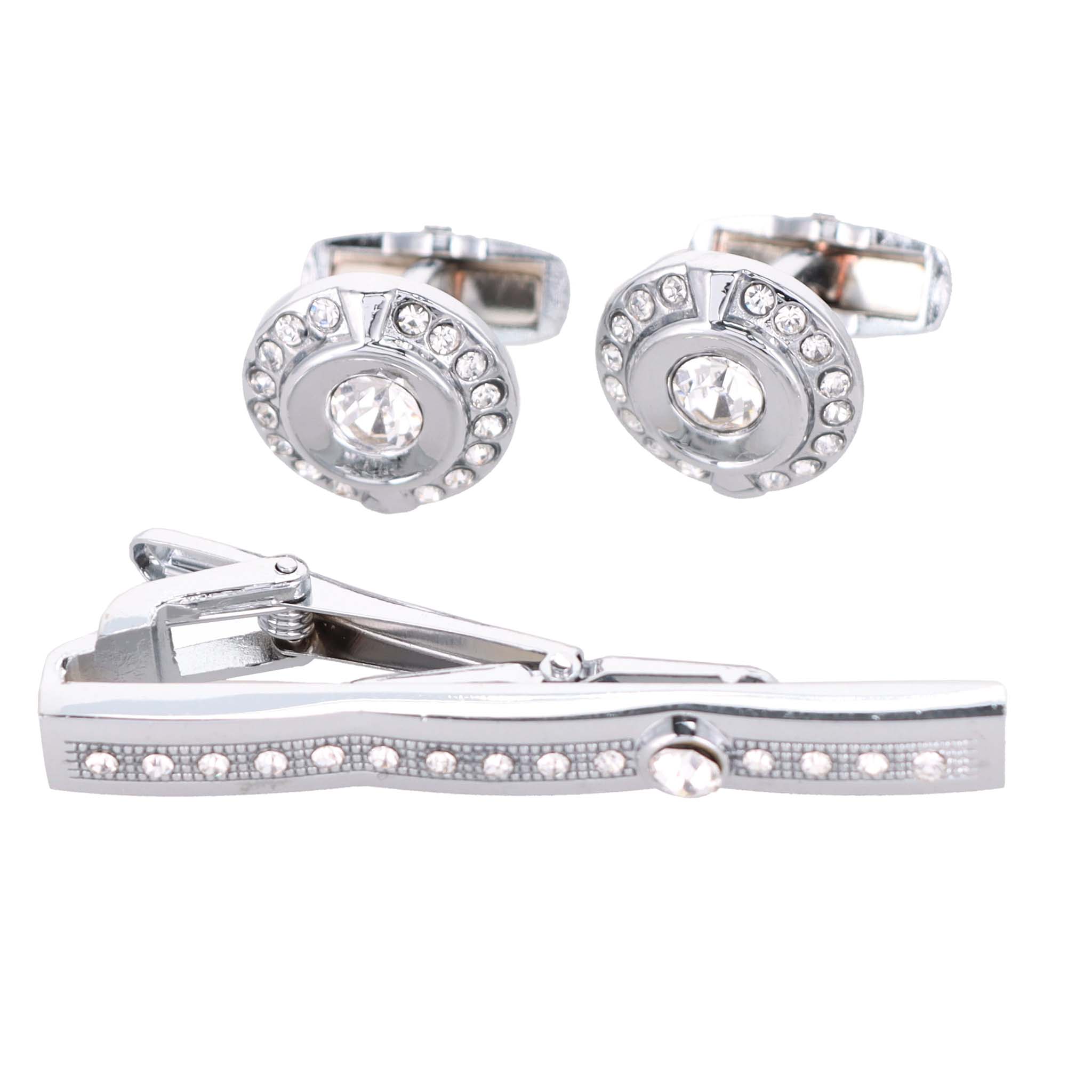 Vittorio Vico Gold Rhinestone Cufflinks & Tie Bar Set in Gift Box