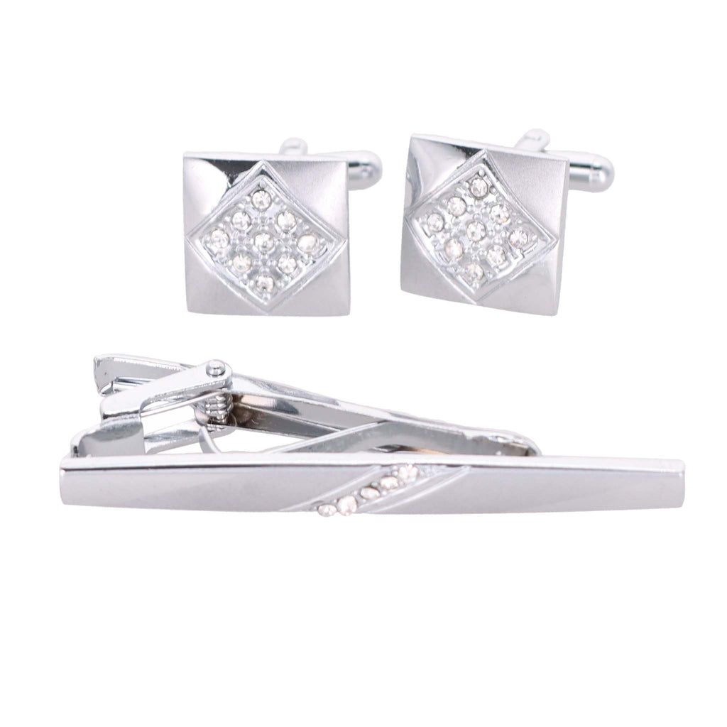 Vittorio Vico Gold Rhinestone Cufflinks & Tie Bar Set in Gift Box